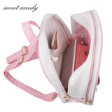 Summer Candy PU Transparent Cat Ear Backpack Flower Zip Women School Bag