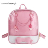 Summer Candy PU Transparent Cat Ear Backpack Flower Zip Women School Bag