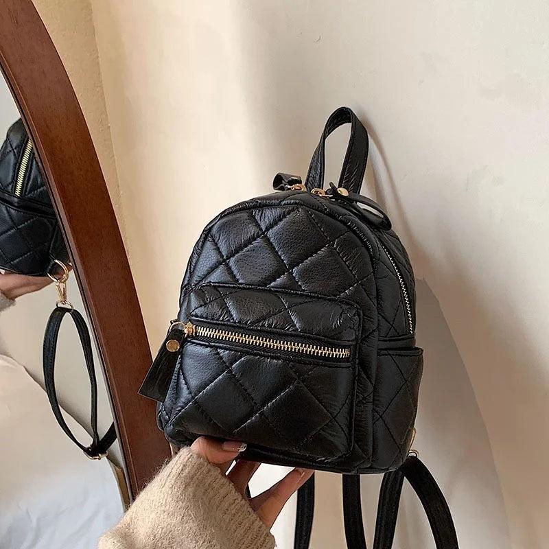Women's Leather Quilted Pattern Travel Backpack