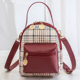 Plaid Pocket Front Backpack Crossbody Bag for Teenage Girls Shoulder Purse