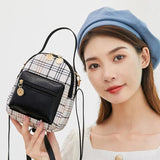 Plaid Pocket Front Backpack Crossbody Bag for Teenage Girls Shoulder Purse