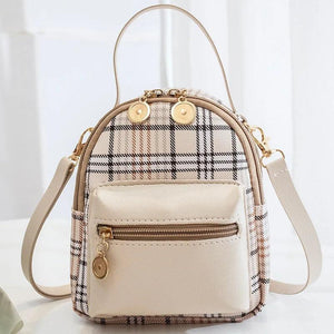 Plaid Pocket Front Backpack Crossbody Bag for Teenage Girls Shoulder Purse