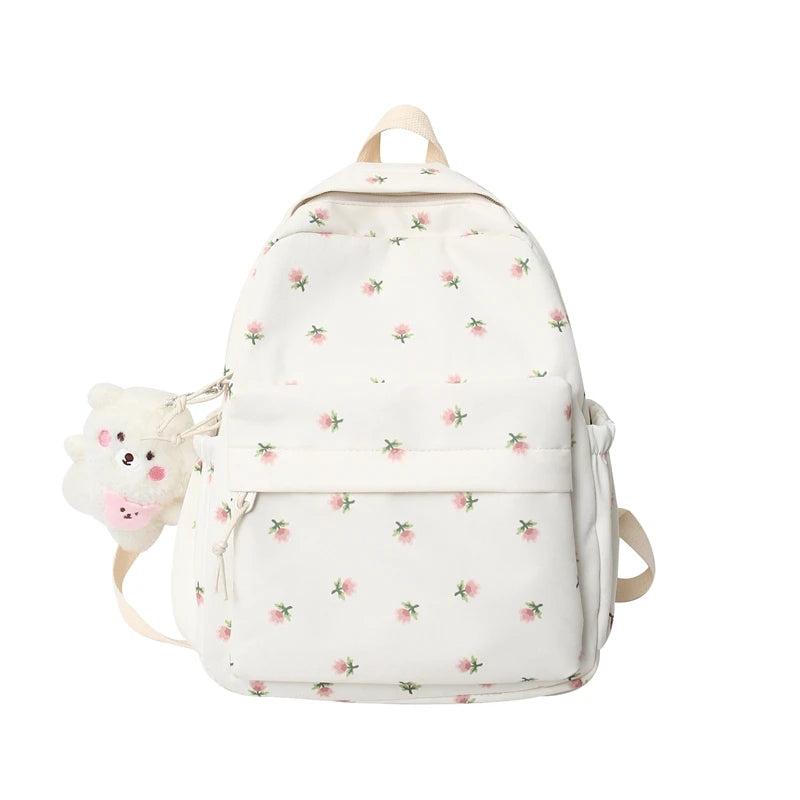 Flower Print Backpack Canvas Shoulder Rucksacks for Teen Girls