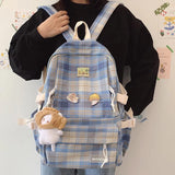 Japanese Plaid Backpack Large capacity Students schoolbag Campus Style Fashionab