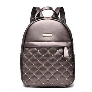 Student Shoulder Bag Double Zipper Rivets Backpack