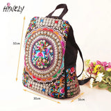 Vintage Floral Embroidered Canvas Backpack Denim Rucksack Schoolbag