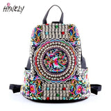 Vintage Floral Embroidered Canvas Backpack Denim Rucksack Schoolbag