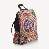 Vintage Floral Embroidered Canvas Backpack Denim Rucksack Schoolbag