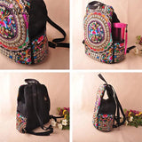 Vintage Floral Embroidered Canvas Backpack Denim Rucksack Schoolbag
