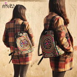 Vintage Floral Embroidered Canvas Backpack Denim Rucksack Schoolbag
