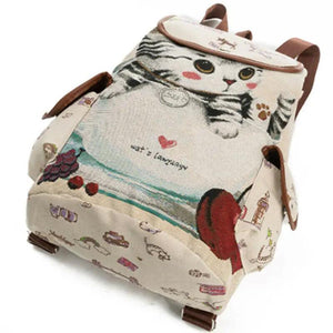 Cat Printed Drawstring Backpack for Women