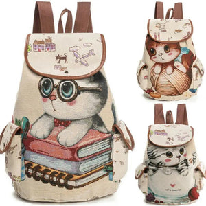 Cat Printed Drawstring Backpack for Women
