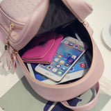 Women Backpack PU Leather Tassel Schoolbag for Teenager Girls Female