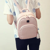Women Backpack PU Leather Tassel Schoolbag for Teenager Girls Female