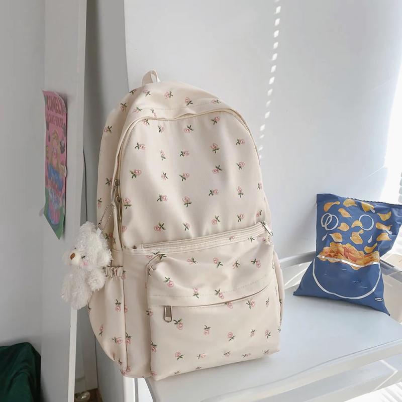 Floral Backpack Nylon Large Capacity Girl Bags