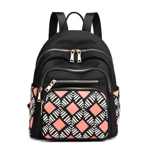 Women Waterproof Nylon Backpack Geometric Shoulder Bag Youth Vitality Style