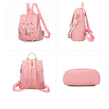 Anti Theft Women Backpack Oxford Shoulder Bag Embroidery Flower School Travel Ba