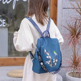 Anti Theft Women Backpack Oxford Shoulder Bag Embroidery Flower School Travel Ba