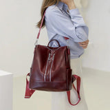 Women Large Capacity Soft PU Leather Rucksack Anti-theft Backpack