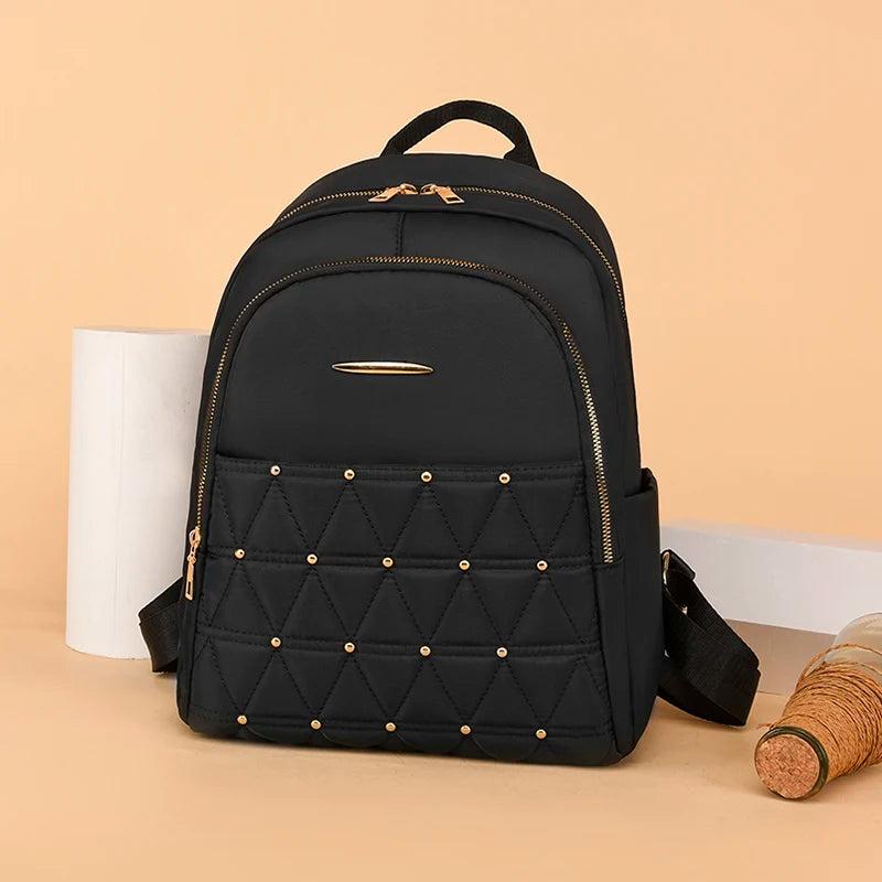 Rivet Nylon Women Backpack School Bag for Teenage Girls