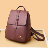 Leather Women Backpack Lychee Pattern Large-capacity School Travel Bag