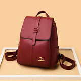 Leather Women Backpack Lychee Pattern Large-capacity School Travel Bag