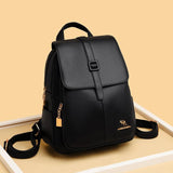 Leather Women Backpack Lychee Pattern Large-capacity School Travel Bag