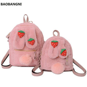 Winter Faux Fur Backpack Rabbit Ear Women Travel Shoulder Bags Plush Bagpack