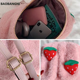 Winter Faux Fur Backpack Rabbit Ear Women Travel Shoulder Bags Plush Bagpack