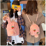 Winter Faux Fur Backpack Rabbit Ear Women Travel Shoulder Bags Plush Bagpack