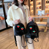 Winter Faux Fur Backpack Rabbit Ear Women Travel Shoulder Bags Plush Bagpack