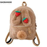Winter Faux Fur Backpack Rabbit Ear Women Travel Shoulder Bags Plush Bagpack