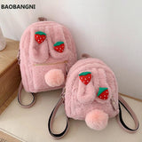 Winter Faux Fur Backpack Rabbit Ear Women Travel Shoulder Bags Plush Bagpack