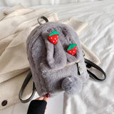 Winter Faux Fur Backpack Rabbit Ear Women Travel Shoulder Bags Plush Bagpack
