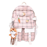 Cute Girl Backpack Canvas Schoolbag Plaid Travel Bag Women