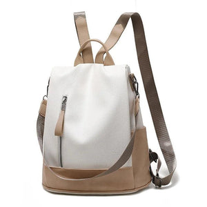 Women Leather Backpack Anti-theft Beige Khaki School Bag