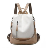 Women Leather Backpack Anti-theft Beige Khaki School Bag