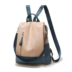 Women Leather Backpack Anti-theft Beige Khaki School Bag