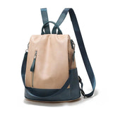 Women Leather Backpack Anti-theft Beige Khaki School Bag