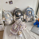 Grid Backpack Women Waterproof High School Bags for Teenage Girl