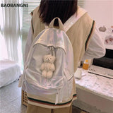 Reflective Girls Pink School Backpack Harajuku All-match Large Capacity PU Bag