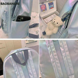 Reflective Girls Pink School Backpack Harajuku All-match Large Capacity PU Bag