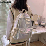 Reflective Girls Pink School Backpack Harajuku All-match Large Capacity PU Bag