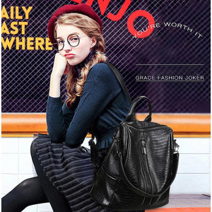 Women Backpacks Leather Rivet Student School Bag