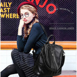 Women Backpacks Leather Rivet Student School Bag