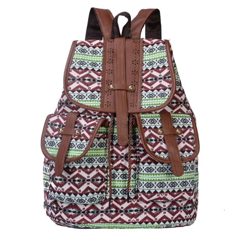 Vintage Ethnic Canvas Backpack Drawstring Bohemia Rucksack
