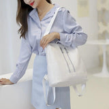 Women's Leather Travel Rucksack Shoulder Bag Waterproof Nylon Backpack