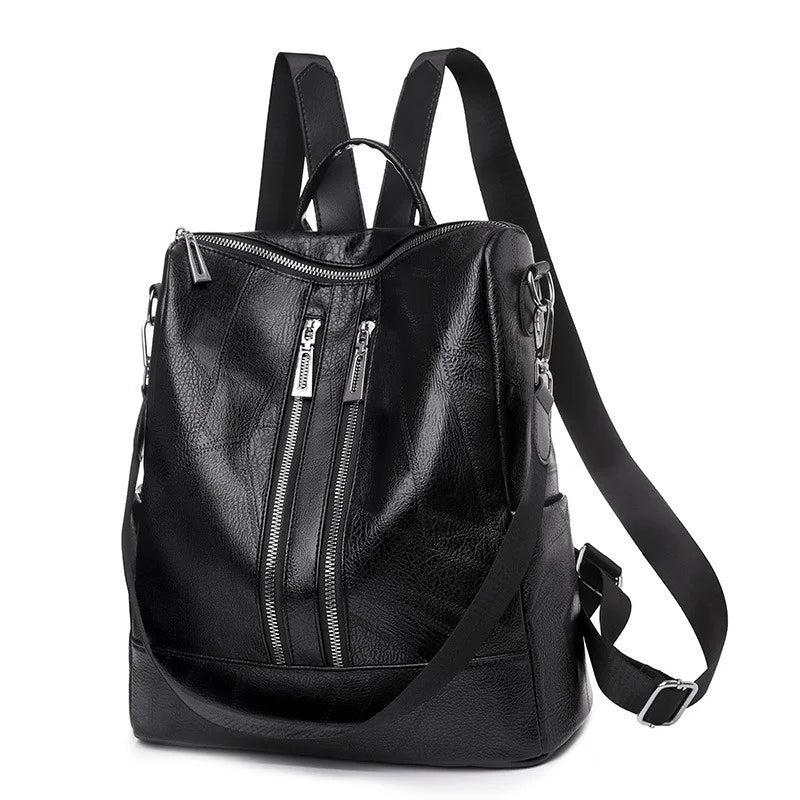 Women's Leather Travel Rucksack Shoulder Bag Waterproof Nylon Backpack