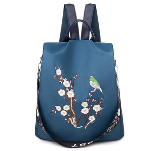Flower Embroidery Backpack Women Travel Anti-theft School Bag