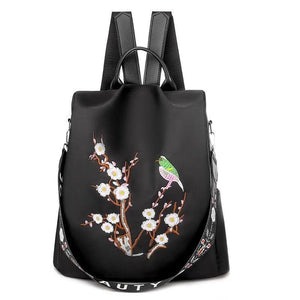 Flower Embroidery Backpack Women Travel Anti-theft School Bag